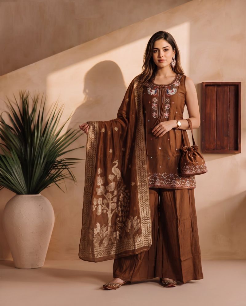 Naisha K 1217 Roman Embroidered Designer Kurti With Bottom Dupatta Set — Wholesale Readymade Suit, Naisha wholesale from Surat — Photo 5