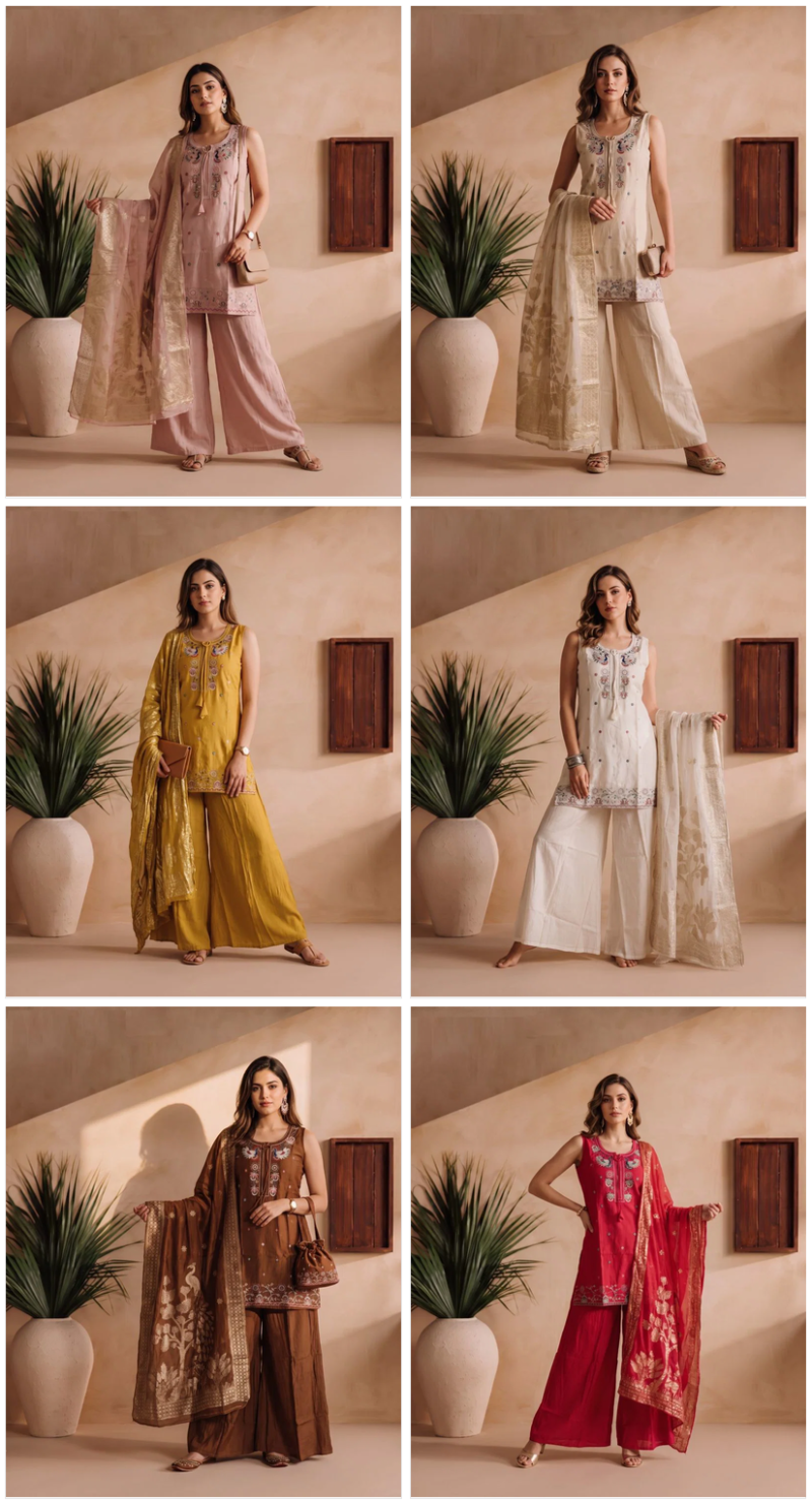 Naisha K 1217 Roman Embroidered Designer Kurti With Bottom Dupatta Set — Wholesale Readymade Suit, Naisha wholesale from Surat — Photo 7