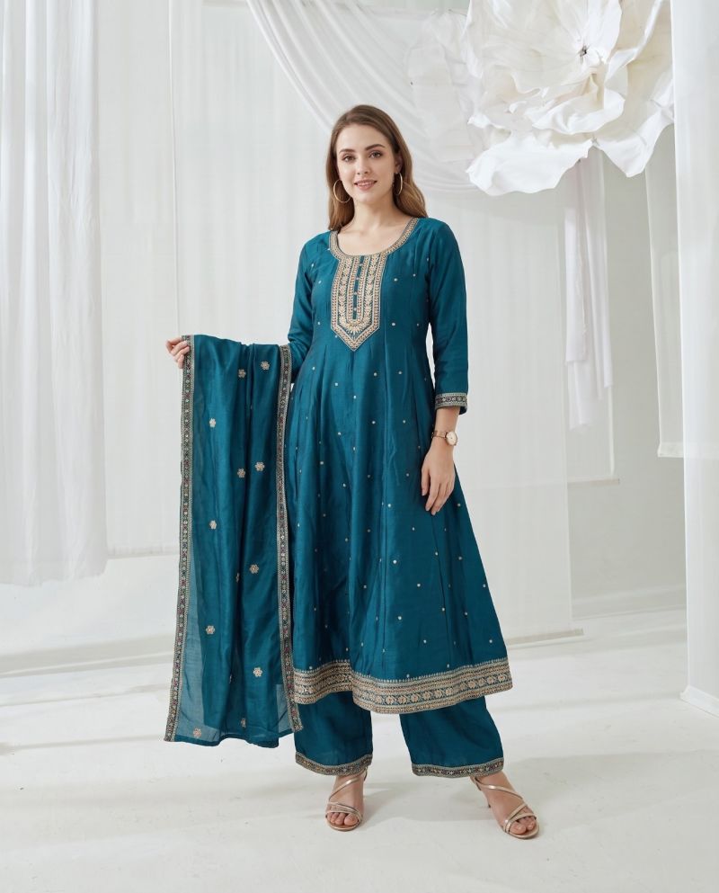 Naisha K 1219 Vichitra Embroidered Anarkali Kurti With Bottom Dupatta Set — Wholesale Readymade Suit, Naisha wholesale from Surat — Photo 3
