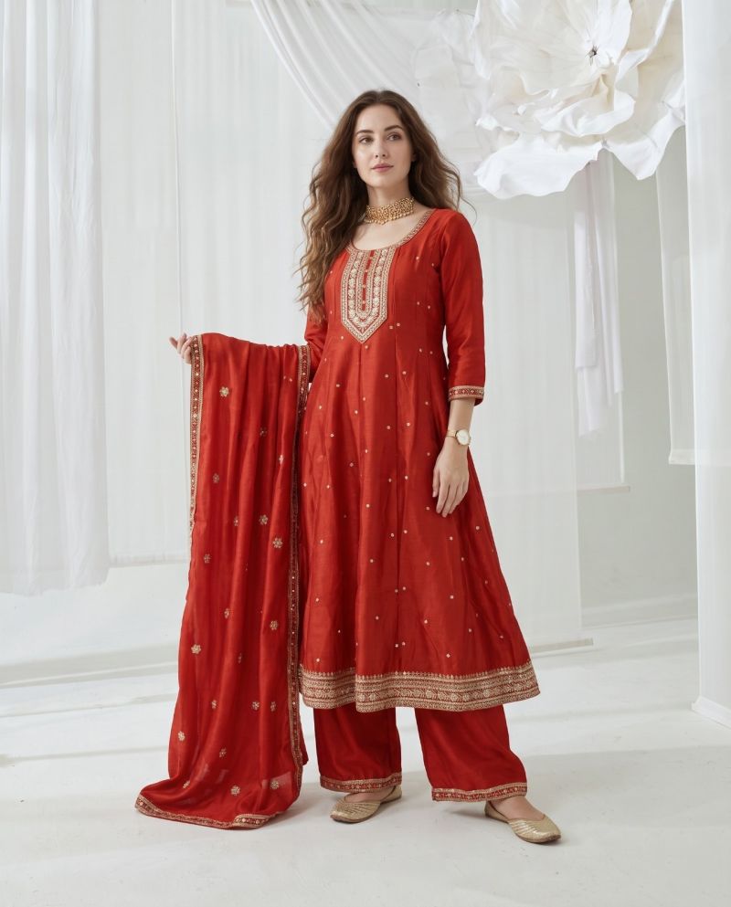 Naisha K 1219 Vichitra Embroidered Anarkali Kurti With Bottom Dupatta Set — Wholesale Readymade Suit, Naisha wholesale from Surat — Photo 4