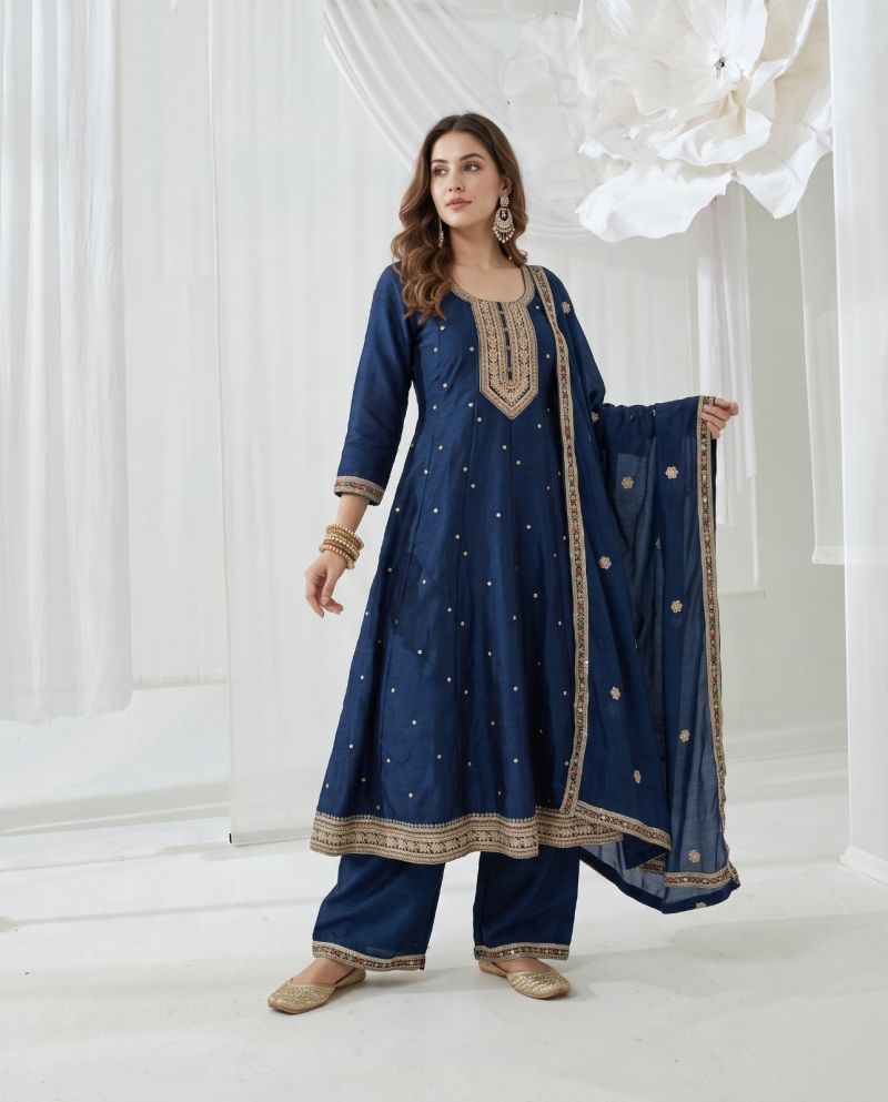 Naisha K 1219 Vichitra Embroidered Anarkali Kurti With Bottom Dupatta Set