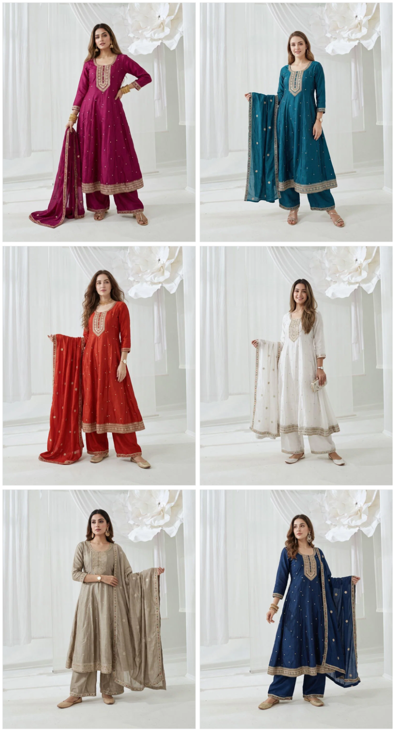 Naisha K 1219 Vichitra Embroidered Anarkali Kurti With Bottom Dupatta Set — Wholesale Readymade Suit, Naisha wholesale from Surat — Photo 7
