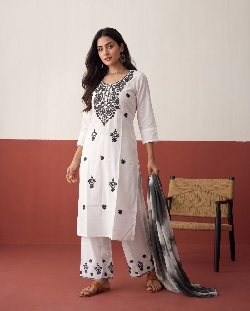 Naisha K 1225 Rayon Chikankari Work Kurti With Bottom Dupatta Set — Wholesale Readymade Suit, Naisha wholesale from Surat — Photo 3