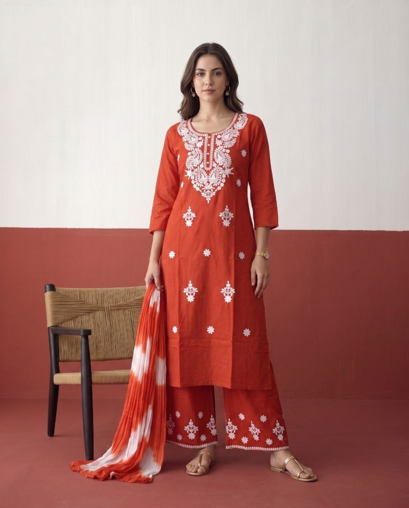 Naisha K 1225 Rayon Chikankari Work Kurti With Bottom Dupatta Set — Wholesale Readymade Suit, Naisha wholesale from Surat — Photo 8