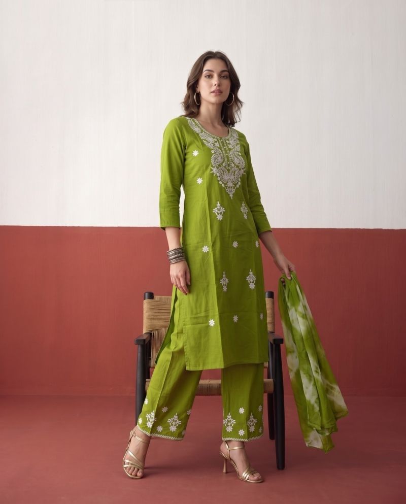 Naisha K 1225 Rayon Chikankari Work Kurti With Bottom Dupatta Set — Wholesale Readymade Suit, Naisha wholesale from Surat — Photo 9