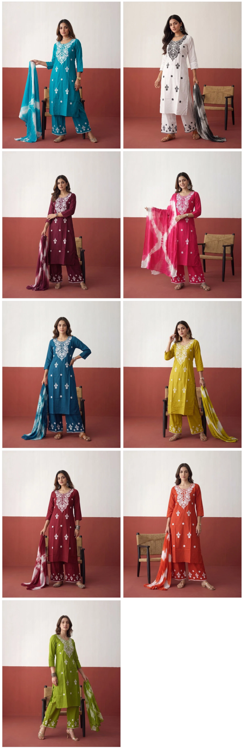 Naisha K 1225 Rayon Chikankari Work Kurti With Bottom Dupatta Set — Wholesale Readymade Suit, Naisha wholesale from Surat — Photo 10
