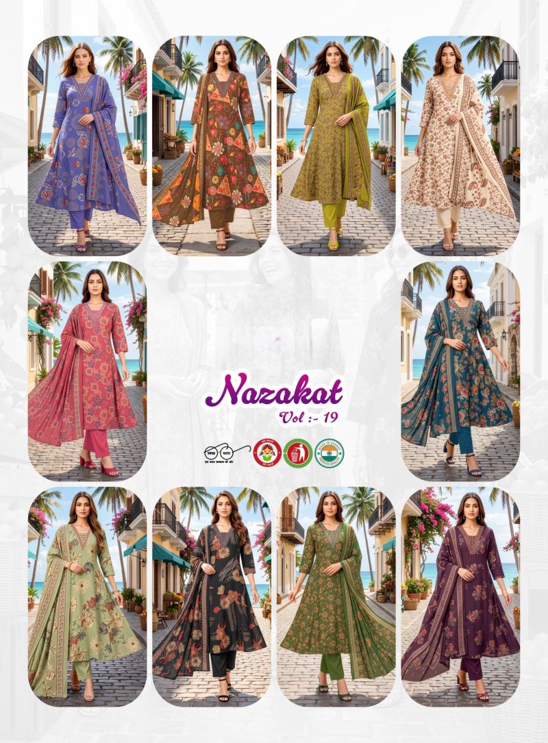 Nazakat Vol 19 Vartican Silk Printed Kurti With Bottom Dupatta Set — Wholesale Kurtis, Vardan Ethnic wholesale from Surat — Photo 11