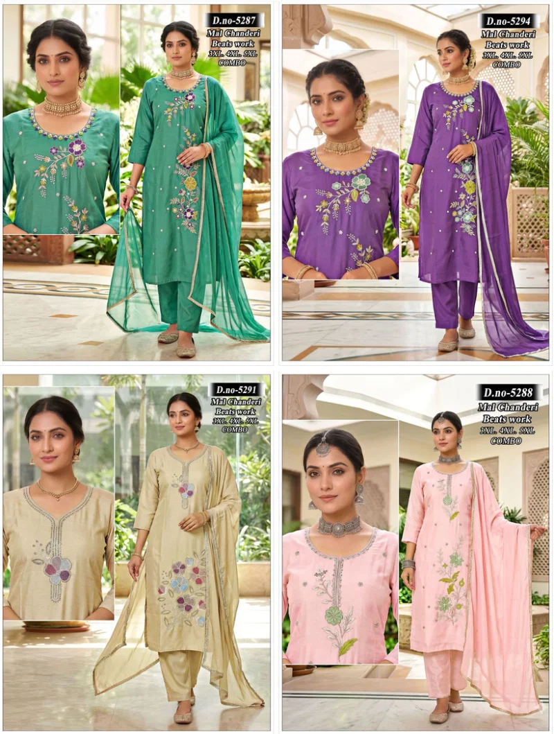 Nipa Combo Mul Chanderi Bead Worked Kurti Pant With Dupatta Set — Wholesale Kurtis, Vardan Ethnic wholesale from Surat — Photo 3