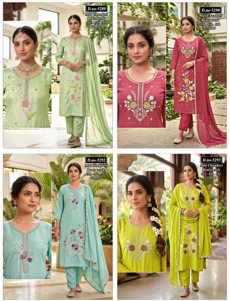 Nipa Combo Mul Chanderi Bead Worked Kurti Pant With Dupatta Set — Wholesale Kurtis, Vardan Ethnic wholesale from Surat — Photo 2