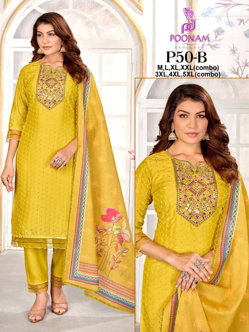 Poonam P 50 A To C Muslin Chikankari And Mirror Work Kurti With Bottom Dupatta Set — Wholesale Kurtis, Vardan Ethnic wholesale from Surat — view 2