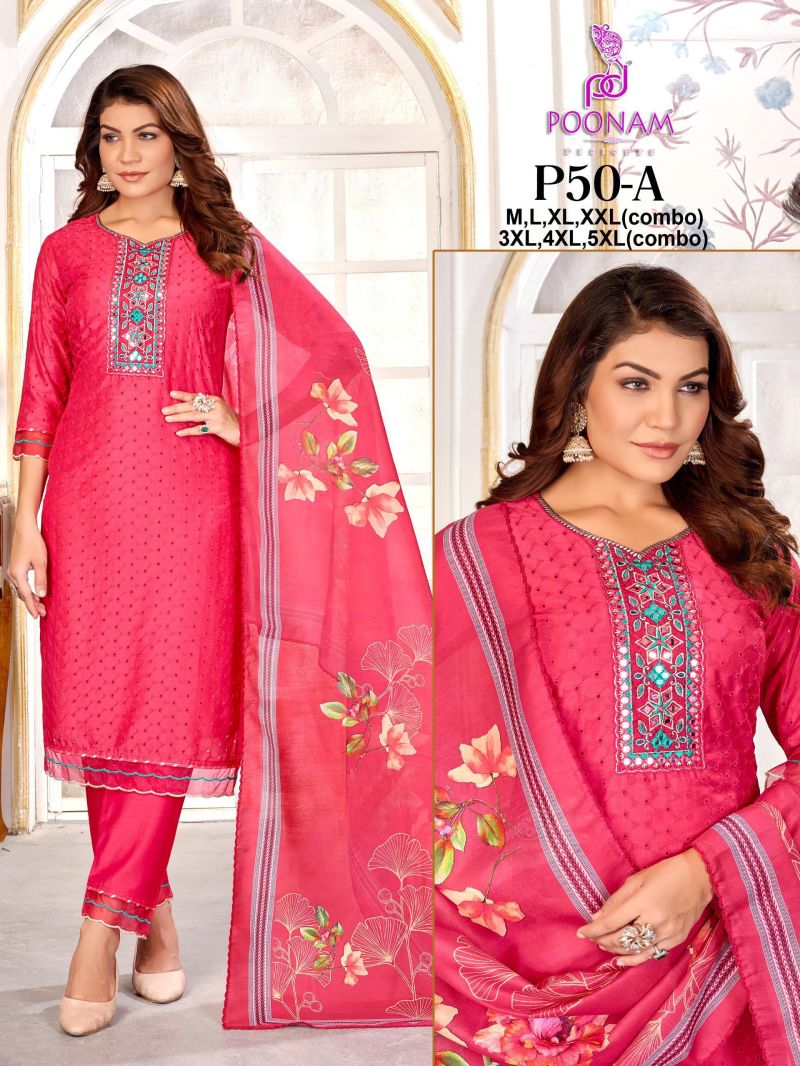 Poonam P 50 A To C Muslin Chikankari And Mirror Work Kurti With Bottom Dupatta Set — Wholesale Kurtis, Vardan Ethnic wholesale from Surat — view 3