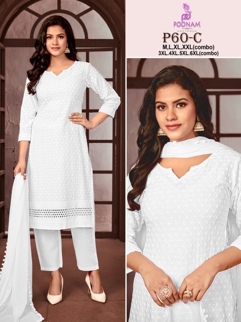 Poonam P 60 A To H Rayon Chikankari Work Kurti With Bottom Dupatta Set — Wholesale Kurtis, Vardan Ethnic wholesale from Surat — view 8