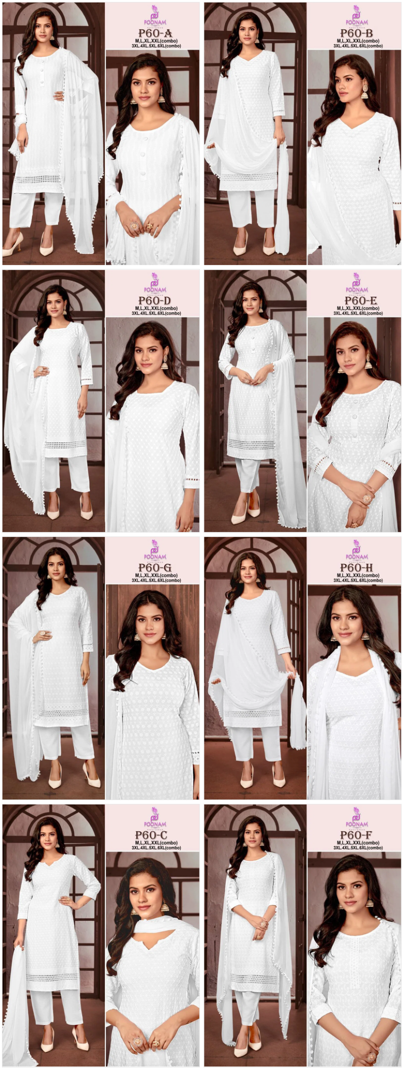 Poonam P 60 A To H Rayon Chikankari Work Kurti With Bottom Dupatta Set — Wholesale Kurtis, Vardan Ethnic wholesale from Surat — view 2