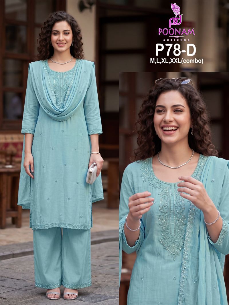 Poonam P 78 A To D Mul Chanderi Beads Work Kurti With Bottom Dupatta Set — Wholesale Kurtis, Vardan Ethnic wholesale from Surat — view 2