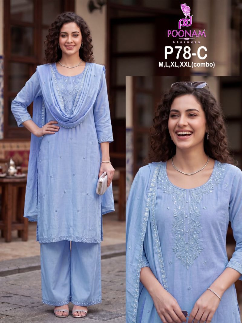 Poonam P 78 A To D Mul Chanderi Beads Work Kurti With Bottom Dupatta Set — Wholesale Kurtis, Vardan Ethnic wholesale from Surat — view 3