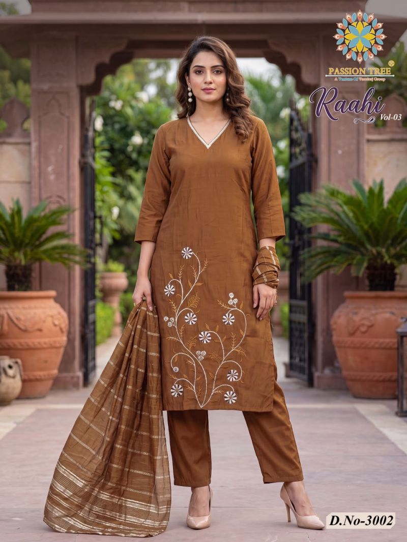 Raahi Vol 3 By Passion Tree Roman Silk Embroidered Kurti With Bottom Dupatta Set — Wholesale Kurtis, Vardan Ethnic wholesale from Surat - Gallery Image 2