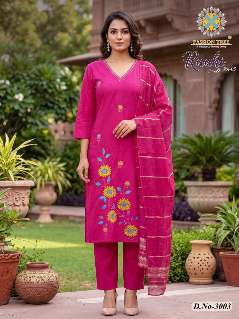 Raahi Vol 3 By Passion Tree Roman Silk Embroidered Kurti With Bottom Dupatta Set — Wholesale Kurtis, Vardan Ethnic wholesale from Surat - Gallery Image 3