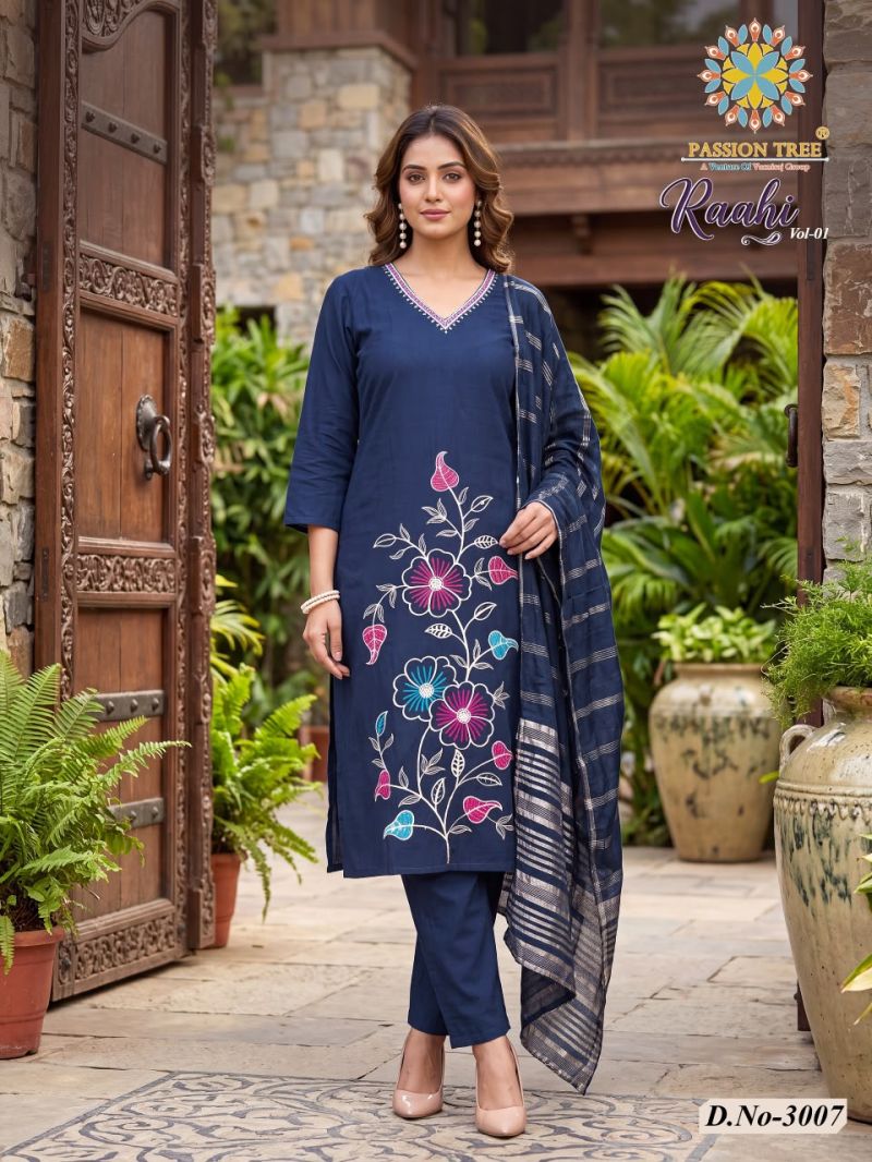 Raahi Vol 3 By Passion Tree Roman Silk Embroidered Kurti With Bottom Dupatta Set — Wholesale Kurtis, Vardan Ethnic wholesale from Surat - Gallery Image 6