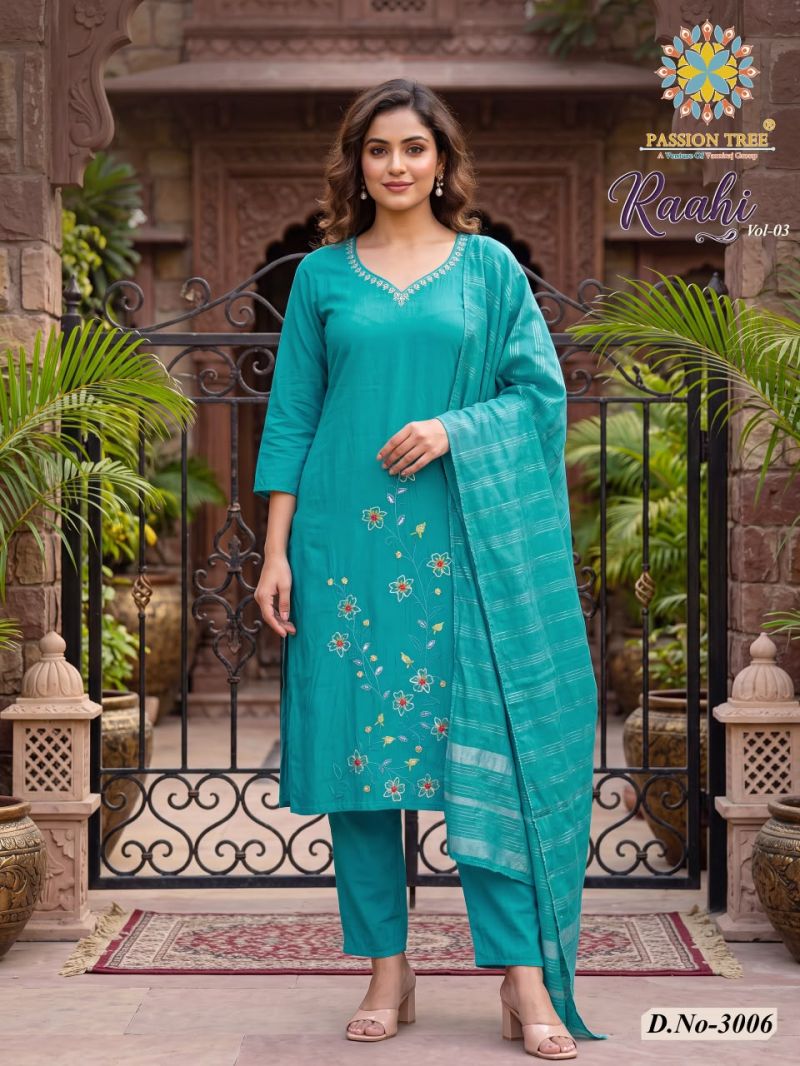 Raahi Vol 3 By Passion Tree Roman Silk Embroidered Kurti With Bottom Dupatta Set — Wholesale Kurtis, Vardan Ethnic wholesale from Surat - Gallery Image 7
