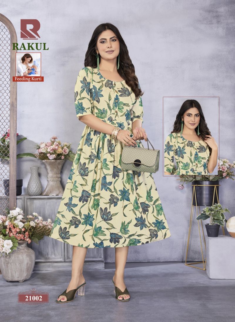 Raashi Rakul Vertican Silk Foil Printed Feeding Kurti Catalog — Wholesale Kurtis, Vardan Ethnic wholesale from Surat — Photo 4
