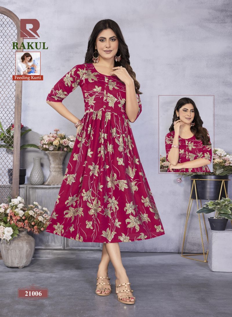 Raashi Rakul Vertican Silk Foil Printed Feeding Kurti Catalog — Wholesale Kurtis, Vardan Ethnic wholesale from Surat — Photo 6