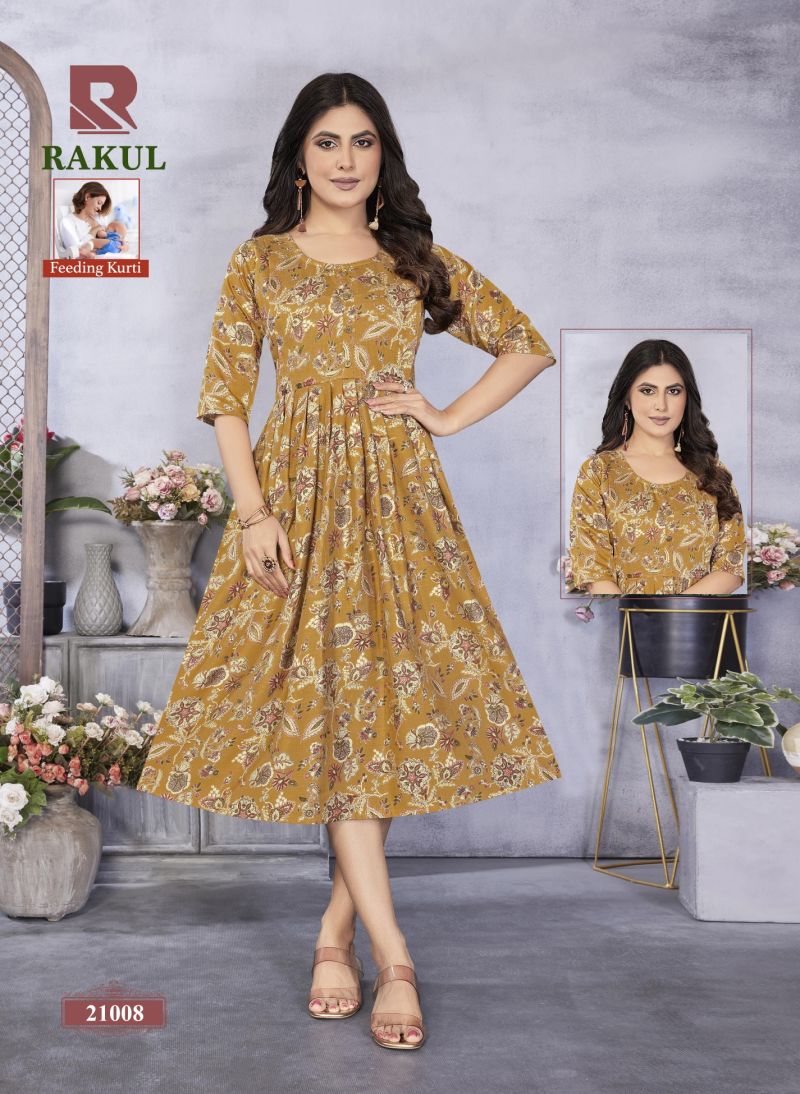 Raashi Rakul Vertican Silk Foil Printed Feeding Kurti Catalog