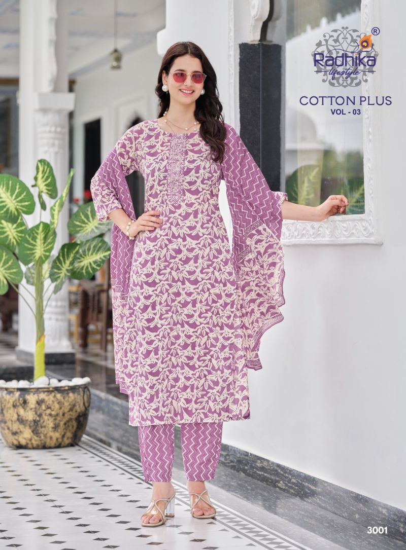 Radhika Cotton Plus Vol 3 Cotton Printed Kurti With Bottom Dupatta Set — Wholesale Readymade Suit, Vardan Ethnic wholesale from Surat — view 2