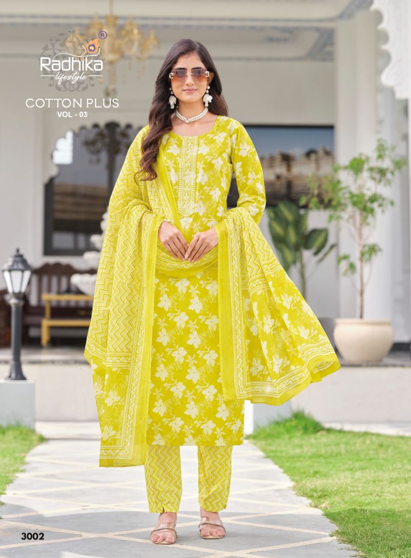 Radhika Cotton Plus Vol 3 Cotton Printed Kurti With Bottom Dupatta Set — Wholesale Readymade Suit, Vardan Ethnic wholesale from Surat — view 3