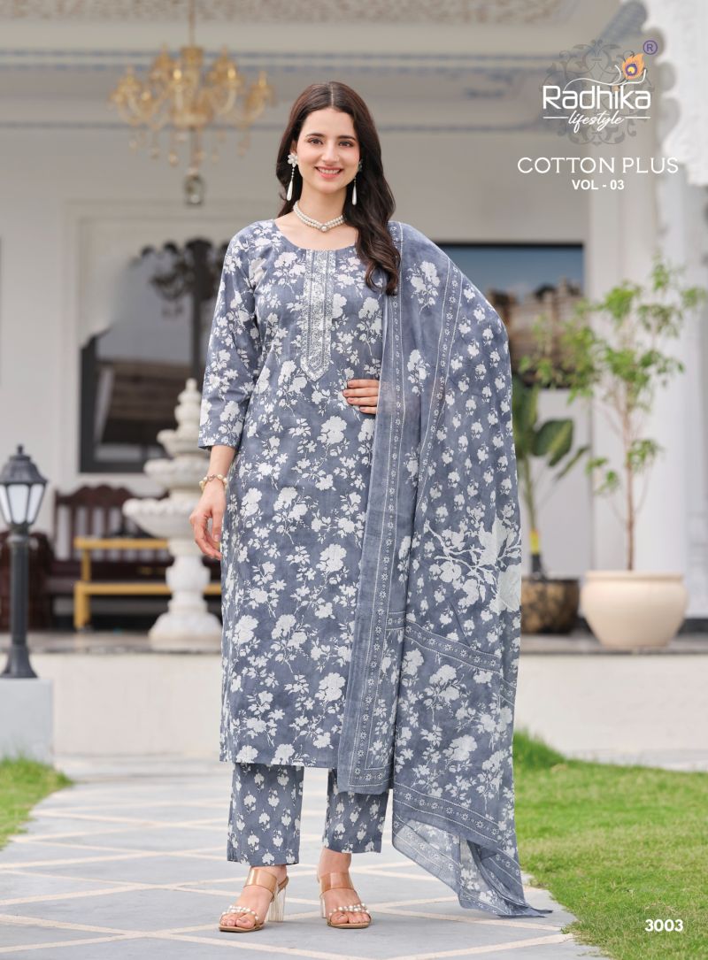 Radhika Cotton Plus Vol 3 Cotton Printed Kurti With Bottom Dupatta Set — Wholesale Readymade Suit, Vardan Ethnic wholesale from Surat — view 4