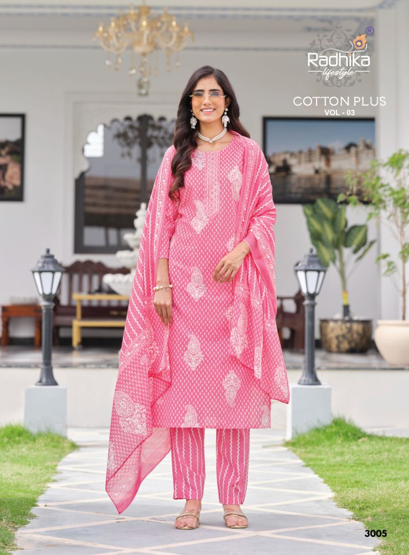 Radhika Cotton Plus Vol 3 Cotton Printed Kurti With Bottom Dupatta Set — Wholesale Readymade Suit, Vardan Ethnic wholesale from Surat — view 5