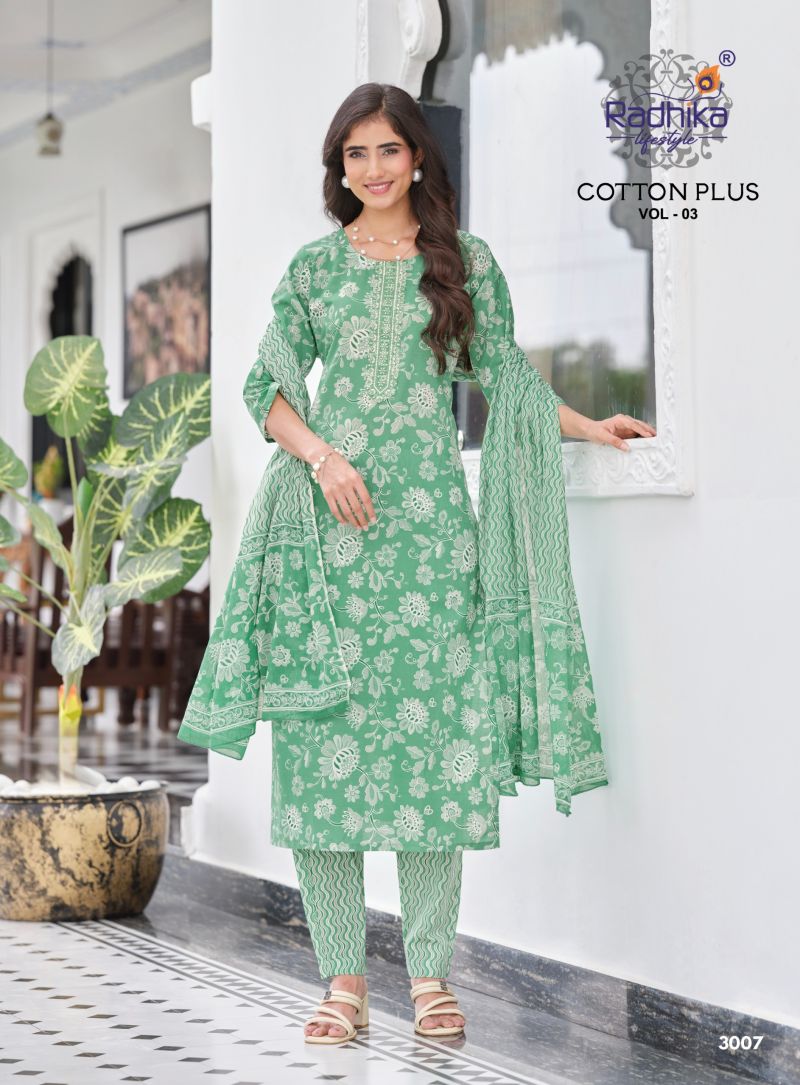 Radhika Cotton Plus Vol 3 Cotton Printed Kurti With Bottom Dupatta Set — Wholesale Readymade Suit, Vardan Ethnic wholesale from Surat — view 6