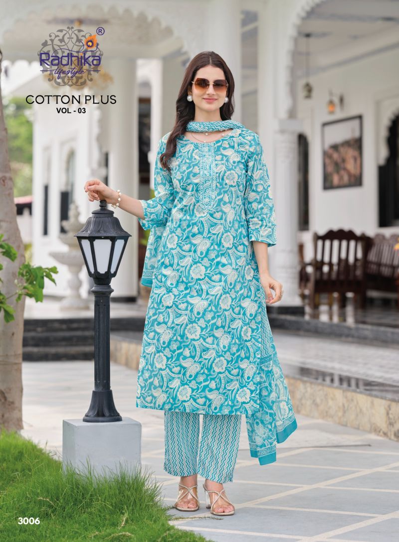 Radhika Cotton Plus Vol 3 Cotton Printed Kurti With Bottom Dupatta Set — Wholesale Readymade Suit, Vardan Ethnic wholesale from Surat — view 7