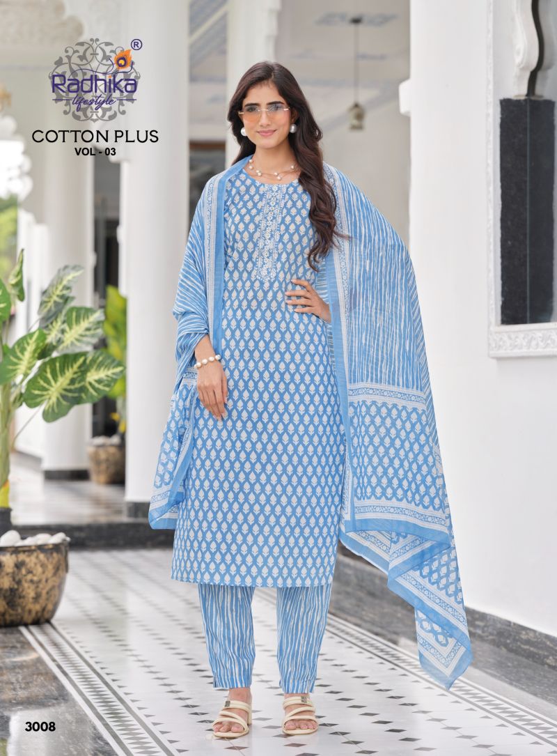 Radhika Cotton Plus Vol 3 Cotton Printed Kurti With Bottom Dupatta Set — Wholesale Readymade Suit, Vardan Ethnic wholesale from Surat — view 8