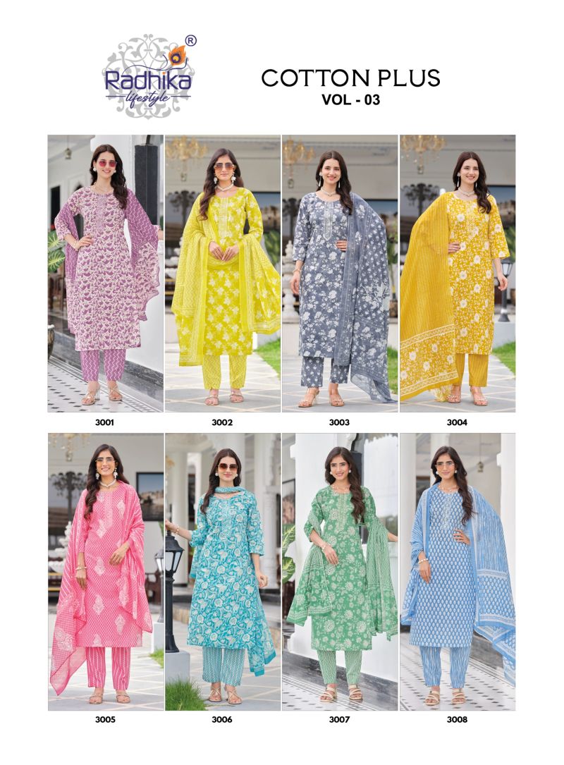 Radhika Cotton Plus Vol 3 Cotton Printed Kurti With Bottom Dupatta Set — Wholesale Readymade Suit, Vardan Ethnic wholesale from Surat — view 9