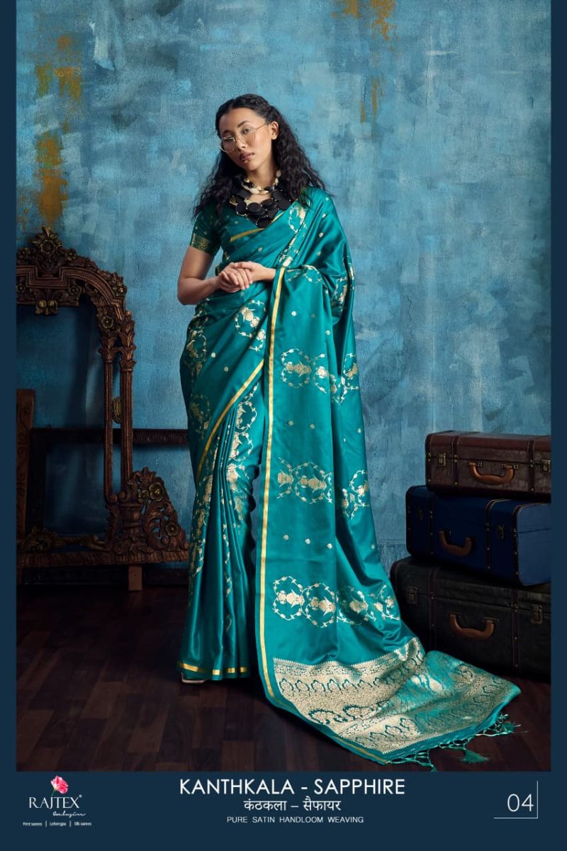 Rajtex Kanthkala Sapphire Satin Handloom Weaving Saree Catalog — Organza Saree, Vardan Ethnic wholesale from Surat — view 3