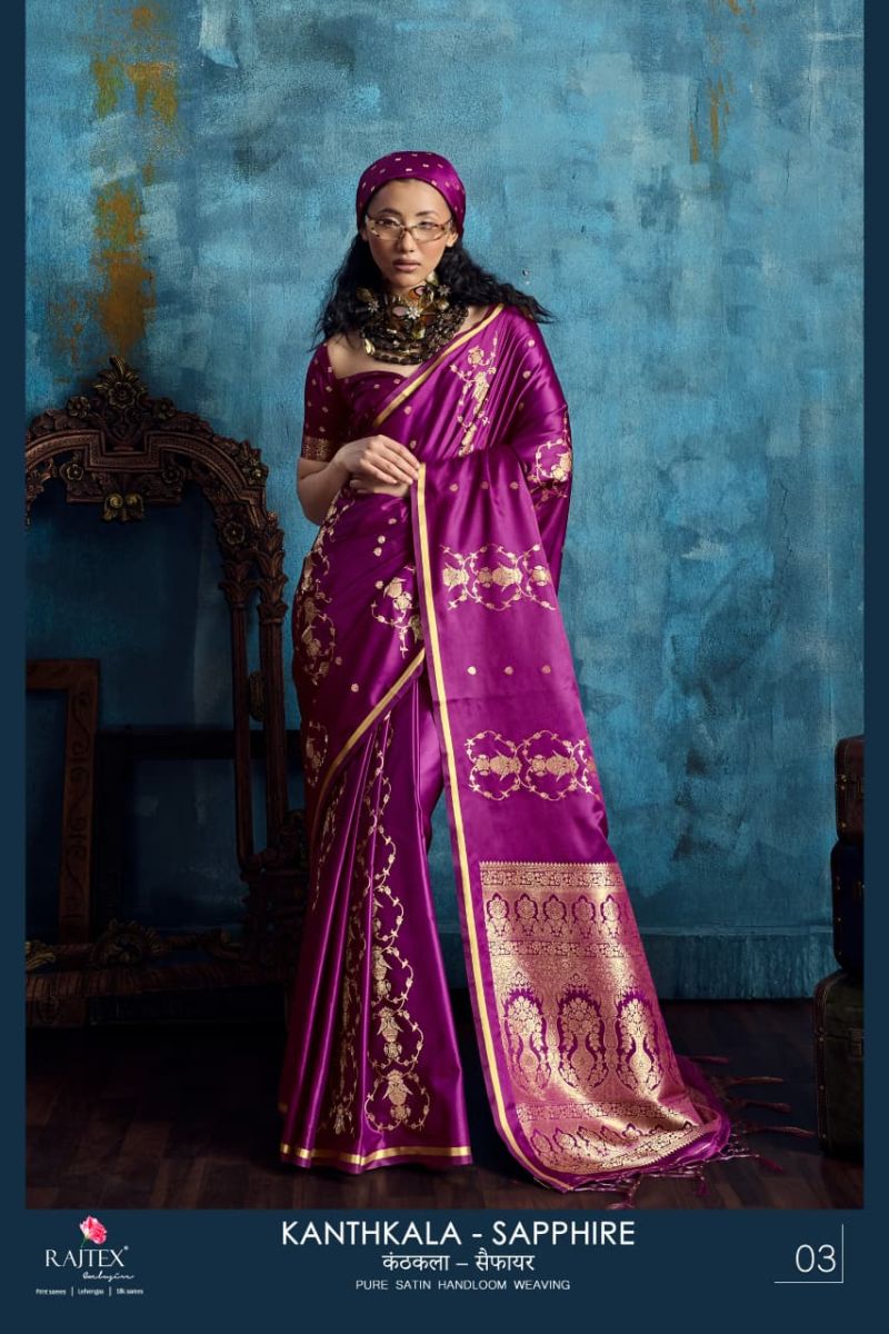 Rajtex Kanthkala Sapphire Satin Handloom Weaving Saree Catalog — Organza Saree, Vardan Ethnic wholesale from Surat — view 2