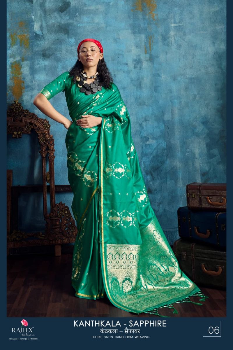 Rajtex Kanthkala Sapphire Satin Handloom Weaving Saree Catalog — Organza Saree, Vardan Ethnic wholesale from Surat — view 4