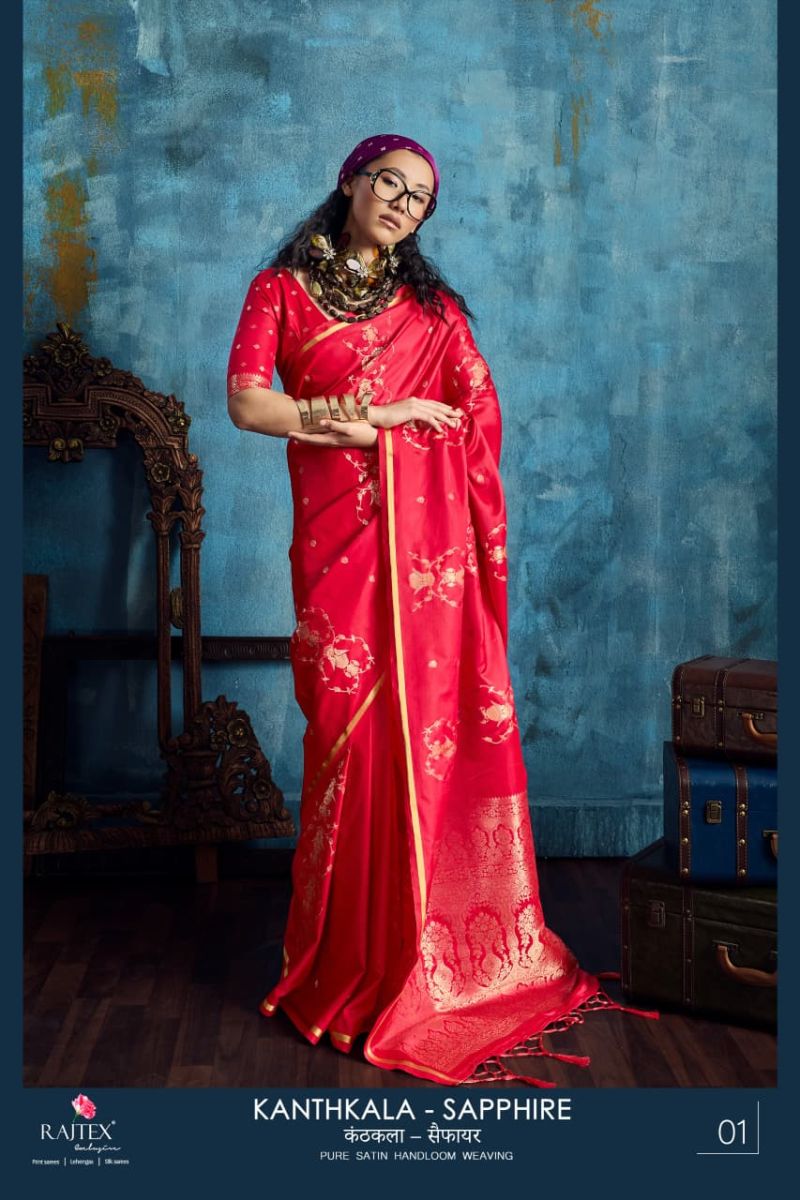 Rajtex Kanthkala Sapphire Satin Handloom Weaving Saree Catalog — Organza Saree, Vardan Ethnic wholesale from Surat — view 6