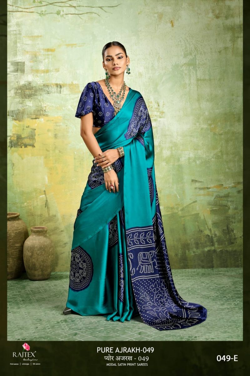 Rajtex Pure Ajrakh 049 Modal Satin Ajrakh Printed Saree Catalog — Designer Partywear Sarees, Vardan Ethnic wholesale from Surat — view 2