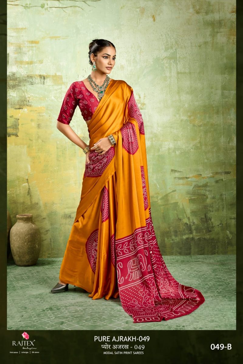 Rajtex Pure Ajrakh 049 Modal Satin Ajrakh Printed Saree Catalog