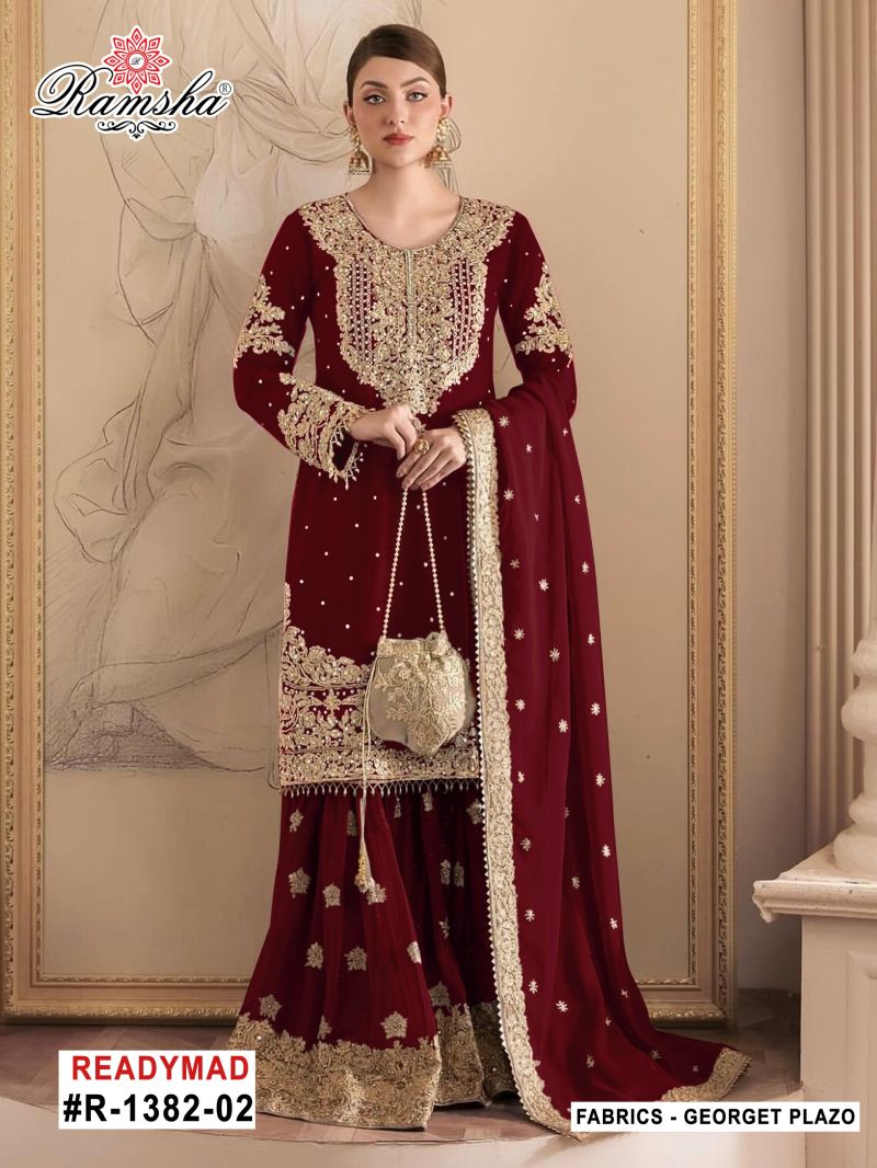 Ramsha R 1382 New Colors Georgette Embroidery Work Pakistani Salwar Kameez Suits