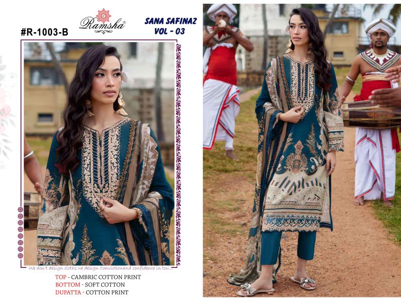 Ramsha Sana Safinaz Vol 3 Cambric Cotton Print Embroidered Salwar Kameez — Wholesale Kurtis, Ramsha wholesale from Surat — Photo 3