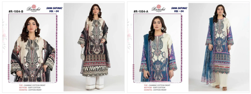 Ramsha Sana Safinaz Vol 4 Cambric Cotton Print Embroidered Salwar Kameez — Wholesale Kurtis, Ramsha wholesale from Surat — Photo 4