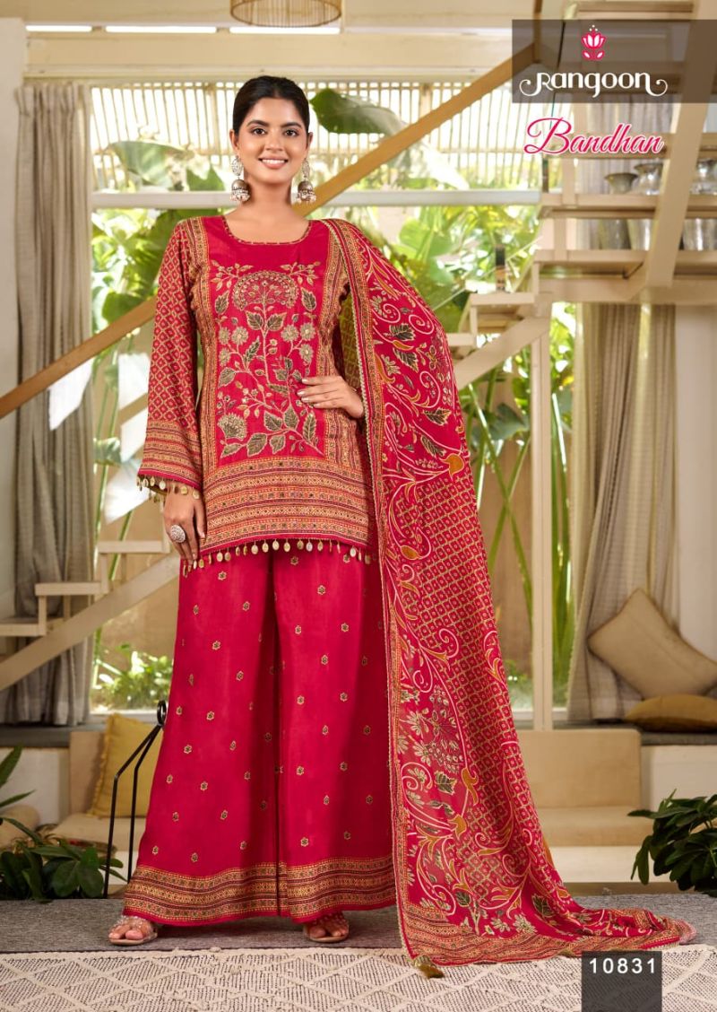 Rangoon Bandhan Pure Muslin Print With Aari Work Readymade Salwar Kameez — Wholesale Readymade Suit, Vardan Ethnic wholesale from Surat — view 4