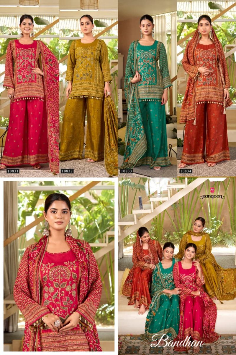 Rangoon Bandhan Pure Muslin Print With Aari Work Readymade Salwar Kameez — Wholesale Readymade Suit, Vardan Ethnic wholesale from Surat — view 5