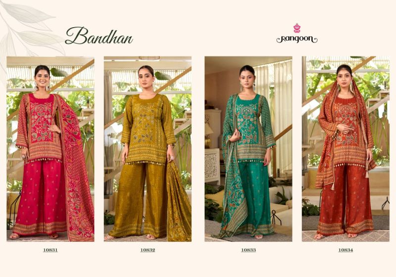 Rangoon Bandhan Pure Muslin Print With Aari Work Readymade Salwar Kameez — Wholesale Readymade Suit, Vardan Ethnic wholesale from Surat — view 6