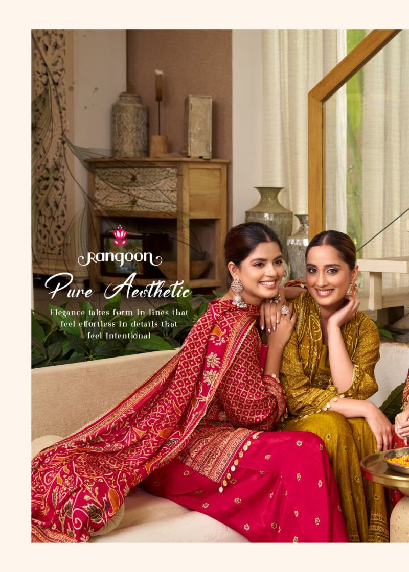 Rangoon Bandhan Pure Muslin Print With Aari Work Readymade Salwar Kameez — Wholesale Readymade Suit, Vardan Ethnic wholesale from Surat — view 7