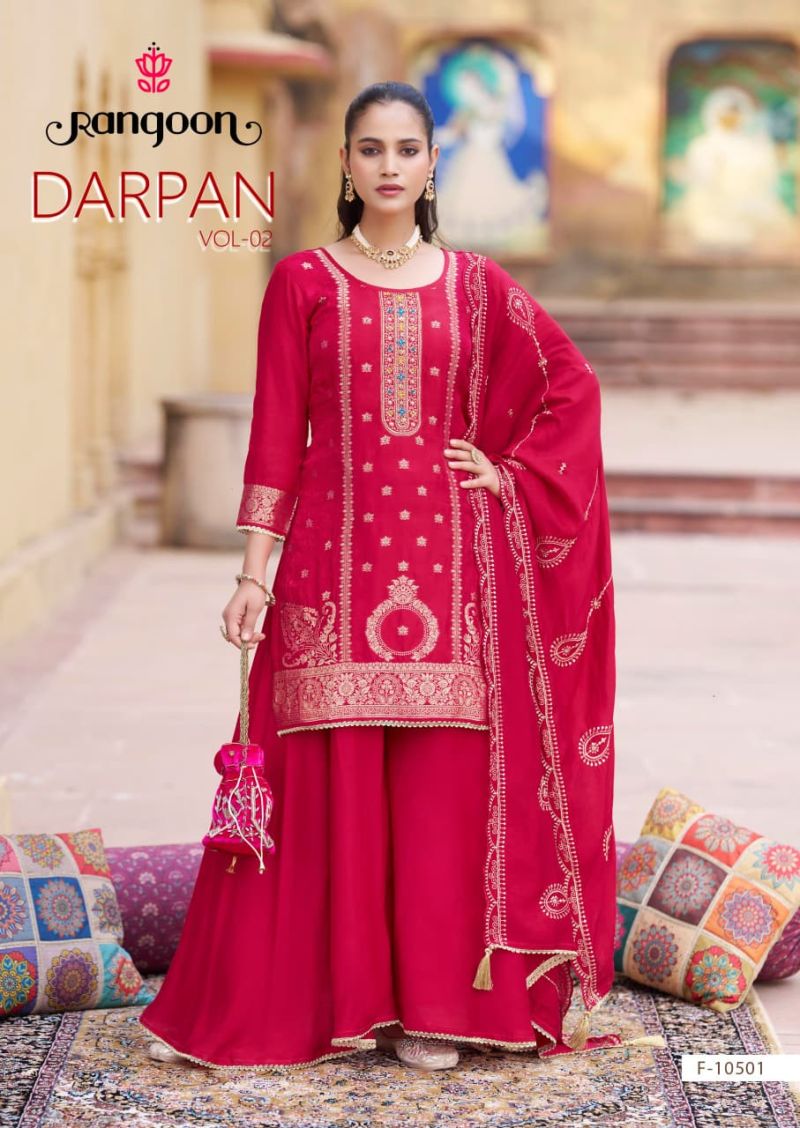 Rangoon Darpan Vol 2 Dola Russian Jacquard Katli Work Salwar Kameez — Wholesale Kurtis, Rangoon wholesale from Surat — view 2
