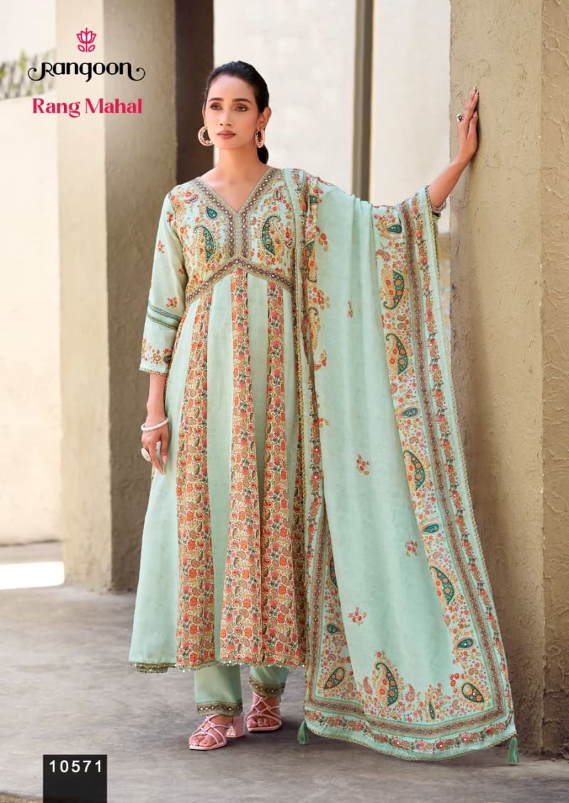 Rangoon Rang Mahal Muslin Printed Khatli Hand Work Salwar Kameez Catalog