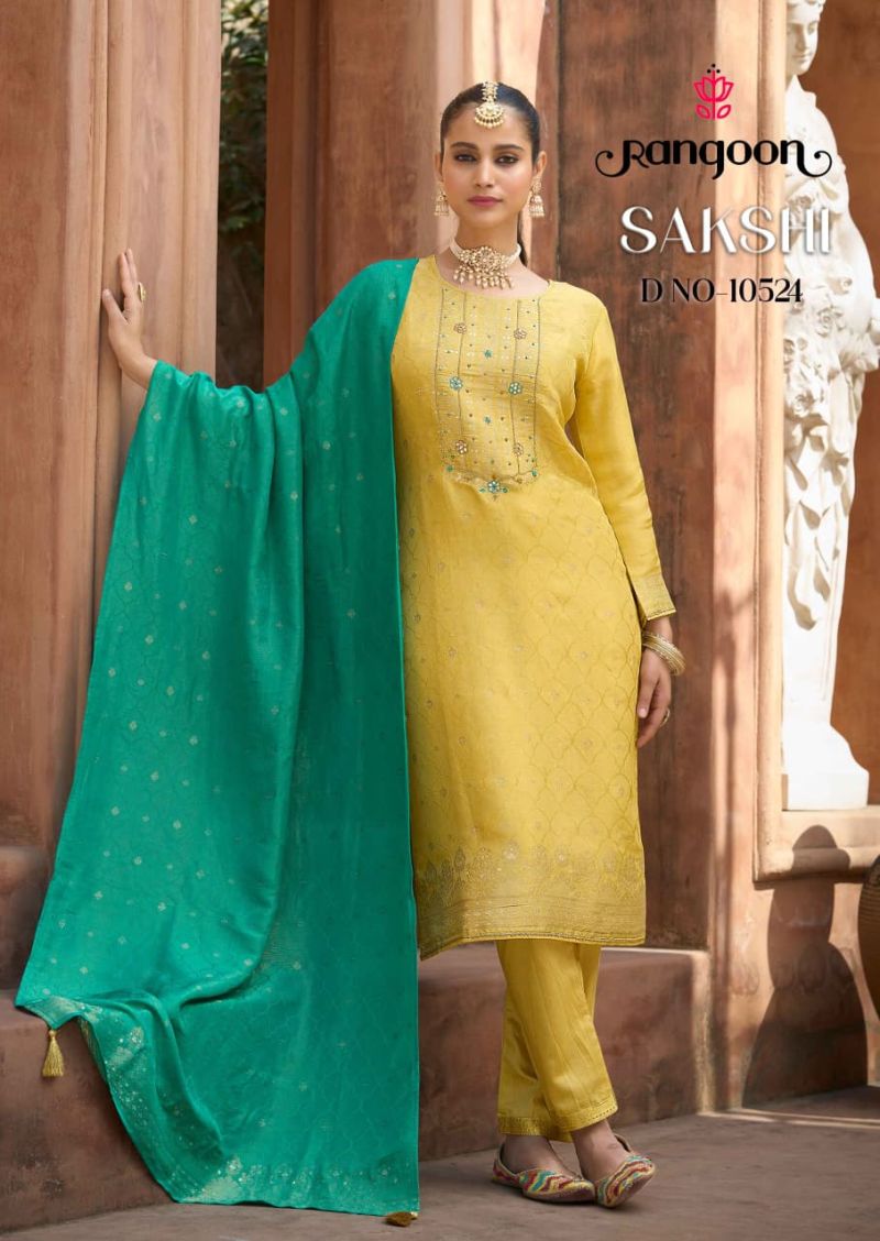 Rangoon Sakshi Simar Jacquard And Khatli Hand Work Salwar Kameez Catalog — Wholesale Kurtis, Vardan Ethnic wholesale from Surat — view 3